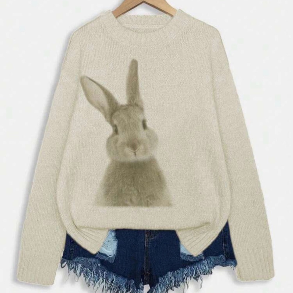 Alpaca sweater llama top shirt sweatshirt crew knit printed graphic wool S Farm - Picture 11 of 11